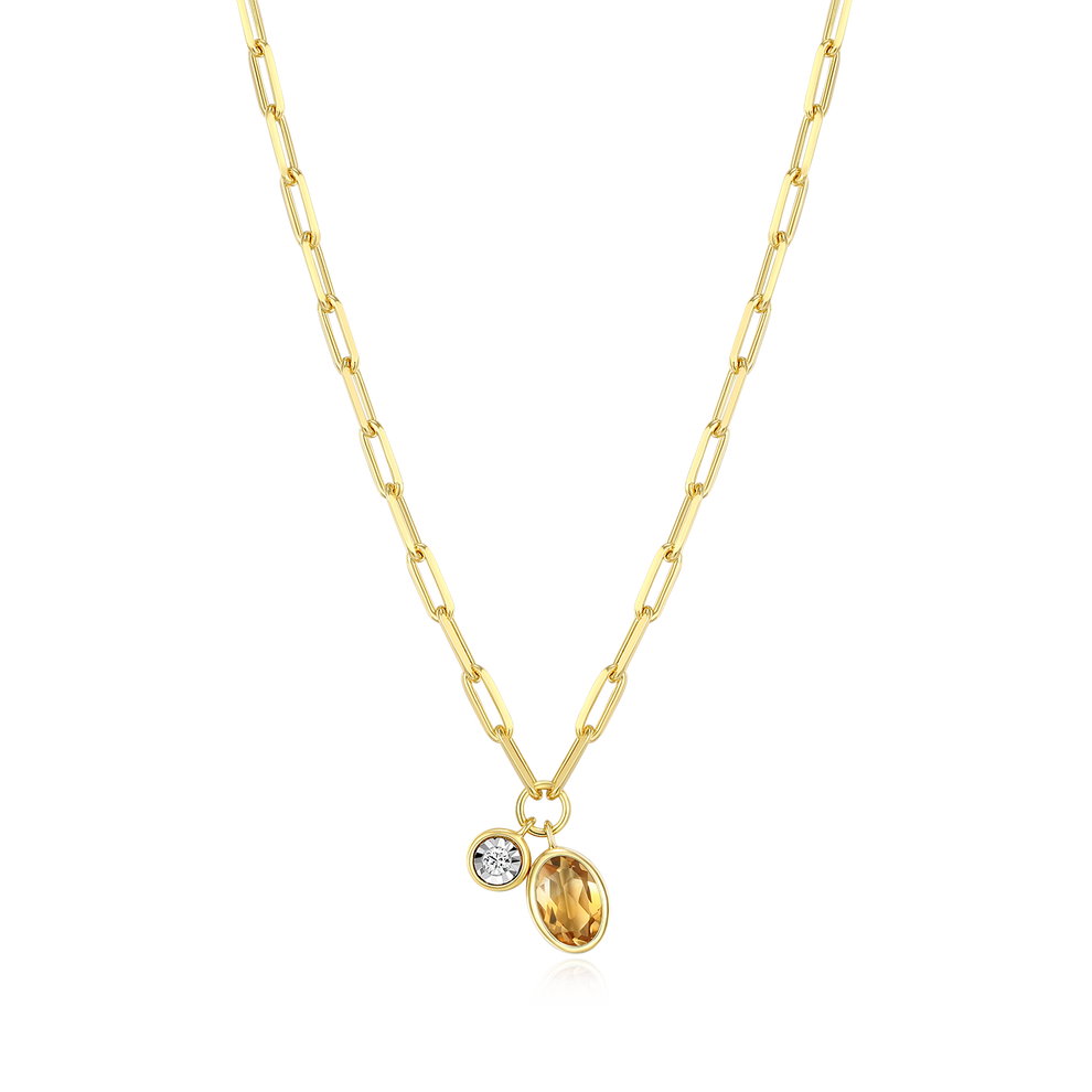 Genuine Madeira Citrine and Lab Grown Diamond Silver Halo Necklace main image 0