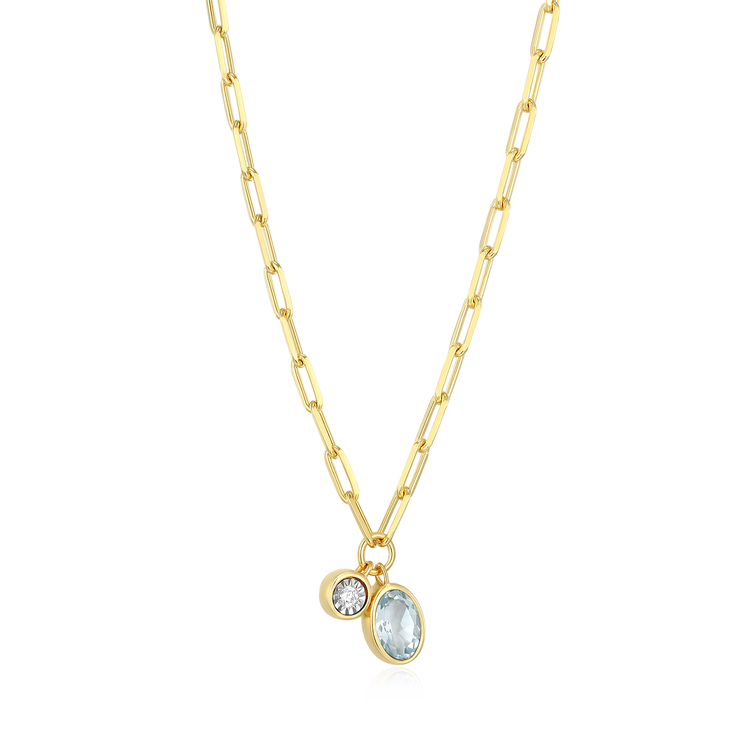 March Birthstone Genuine Aquamarine & Lab-Created Diamond Mini Paperclip Necklace in 14K Yellow Gold-Plated Sterling Silver | M by Monte Luna