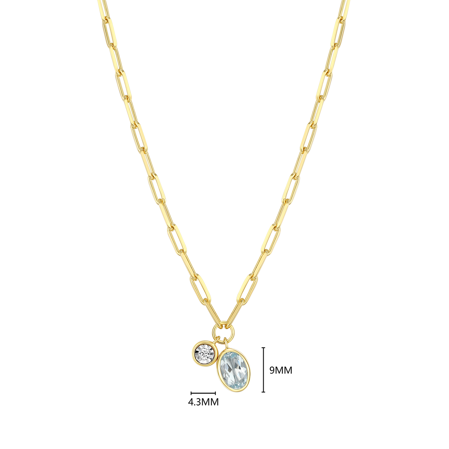 March Birthstone Genuine Aquamarine & Lab-Created Diamond Mini Paperclip Necklace in 14K Yellow Gold-Plated Sterling Silver | M by Monte Luna