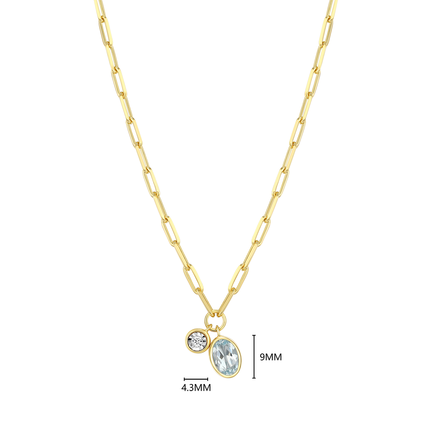 March Birthstone Genuine Aquamarine & Lab-Created Diamond Mini Paperclip Necklace in 14K Yellow Gold-Plated Sterling Silver | M by Monte Luna