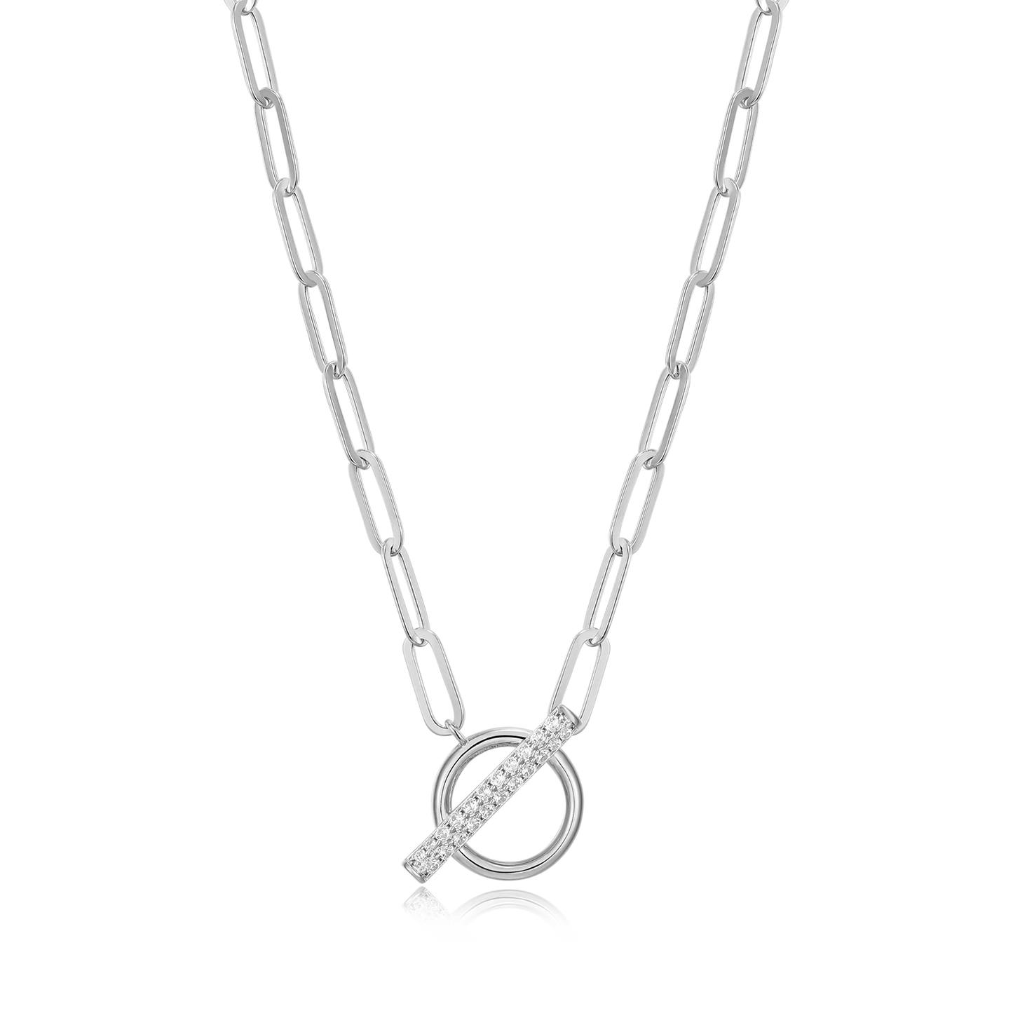 Lab-Created Diamond Toggle-Look Paperclip Necklace in Rhodium-Plated Sterling Silver | M by Monte Luna