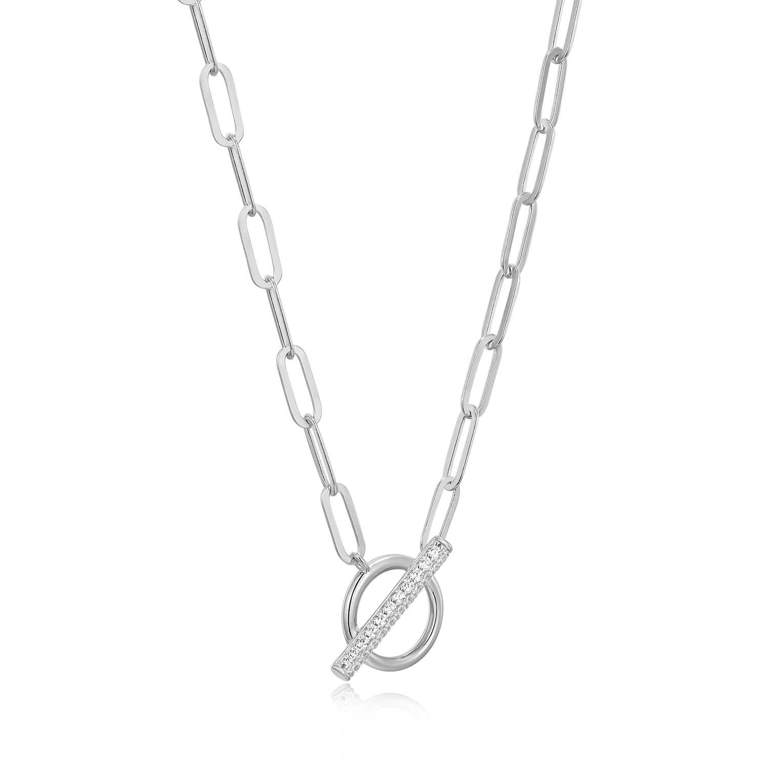 Lab-Created Diamond Toggle-Look Paperclip Necklace in Rhodium-Plated Sterling Silver | M by Monte Luna