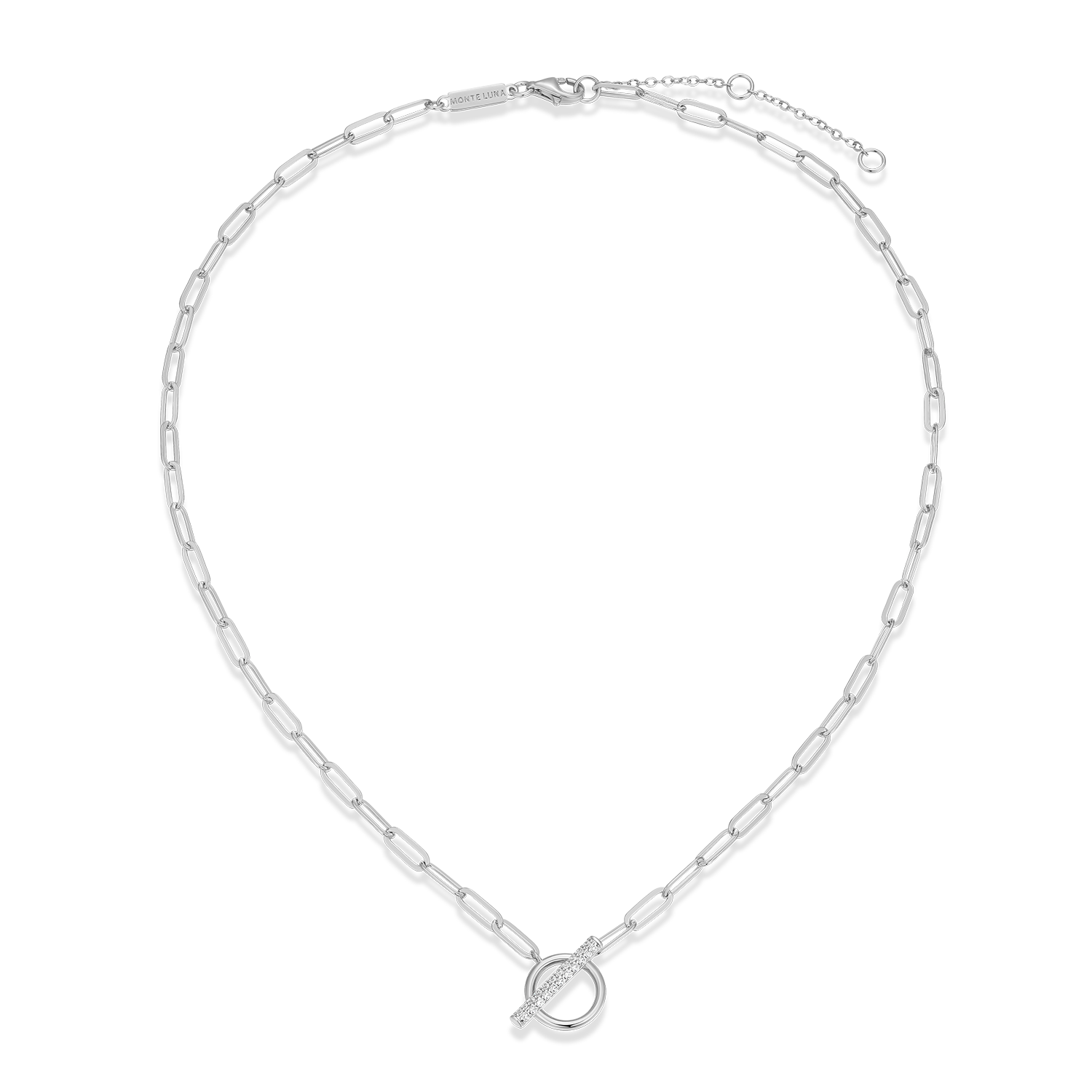 Lab-Created Diamond Toggle-Look Paperclip Necklace in Rhodium-Plated Sterling Silver | M by Monte Luna