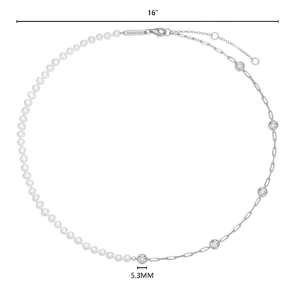 Freshwater Baby Pearl & Lab-Created Diamond Station Paperclip Necklace in Rhodium-Plated Sterling Silver | M by Monte Luna