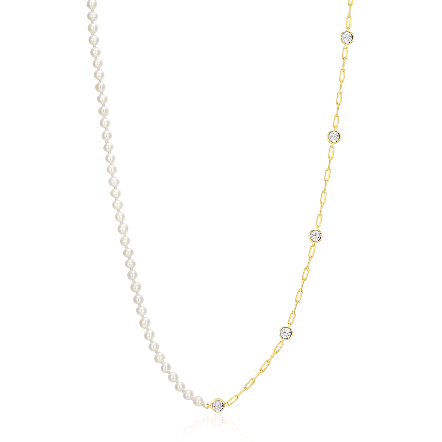 Freshwater Baby Pearl & Lab-Created Diamond Station Paperclip Necklace in 14K Yellow Gold-Plated Sterling Silver | M by Monte Luna