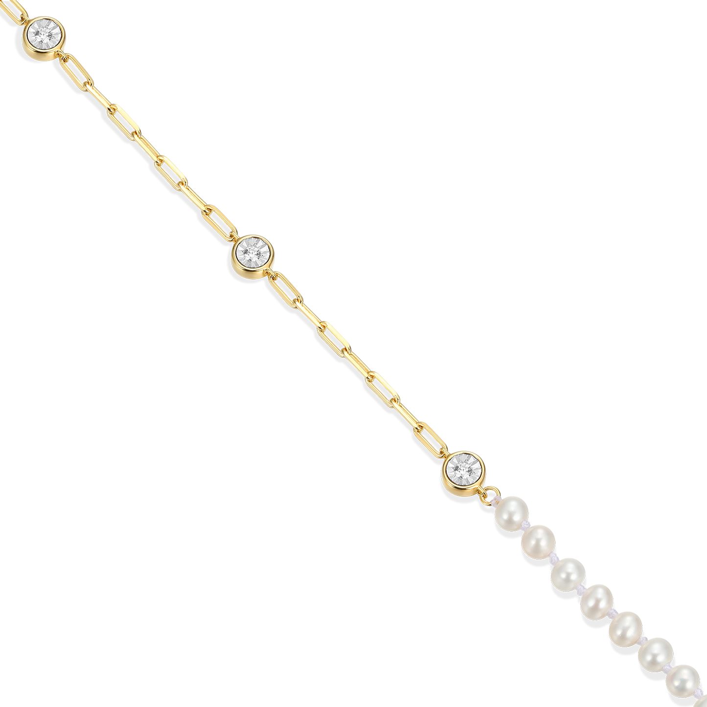 Freshwater Baby Pearl & Lab-Created Diamond Station Paperclip Necklace in 14K Yellow Gold-Plated Sterling Silver | M by Monte Luna