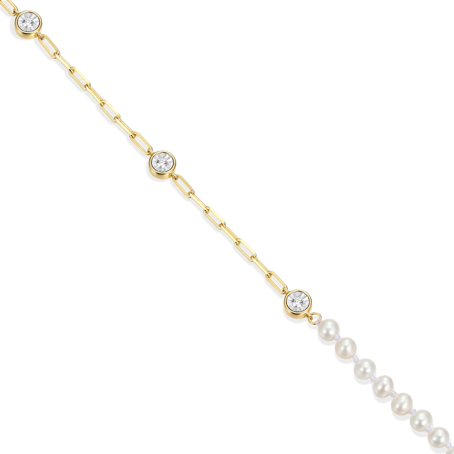 Freshwater Baby Pearl & Lab-Created Diamond Station Paperclip Necklace in 14K Yellow Gold-Plated Sterling Silver | M by Monte Luna