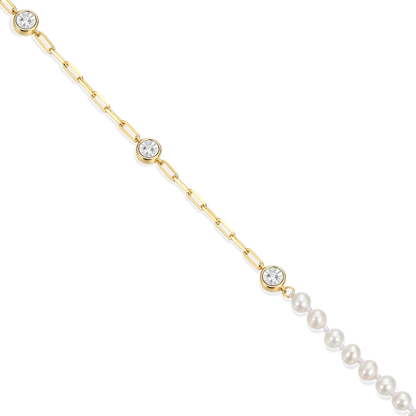 Freshwater Baby Pearl & Lab-Created Diamond Station Paperclip Necklace in 14K Yellow Gold-Plated Sterling Silver | M by Monte Luna