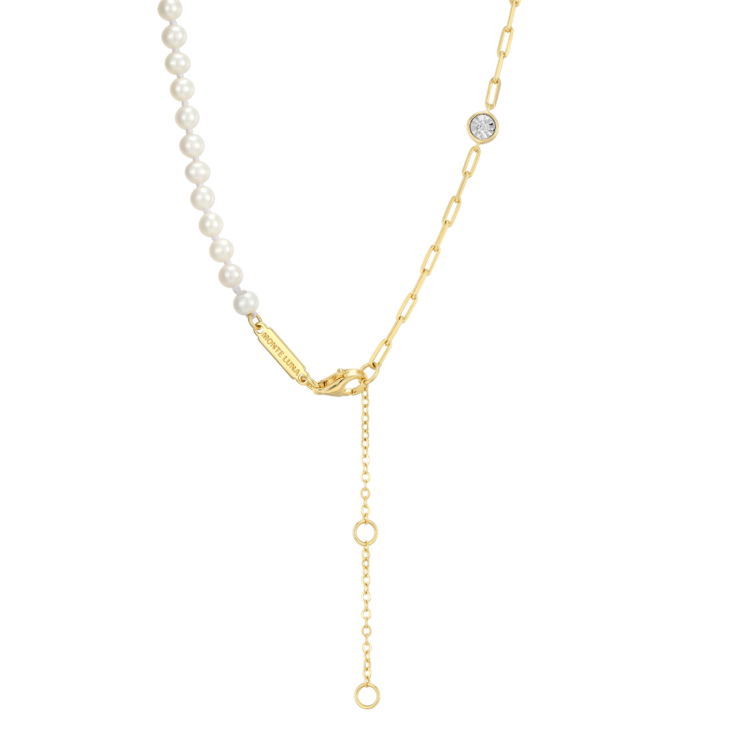 Freshwater Baby Pearl & Lab-Created Diamond Station Paperclip Necklace in 14K Yellow Gold-Plated Sterling Silver | M by Monte Luna