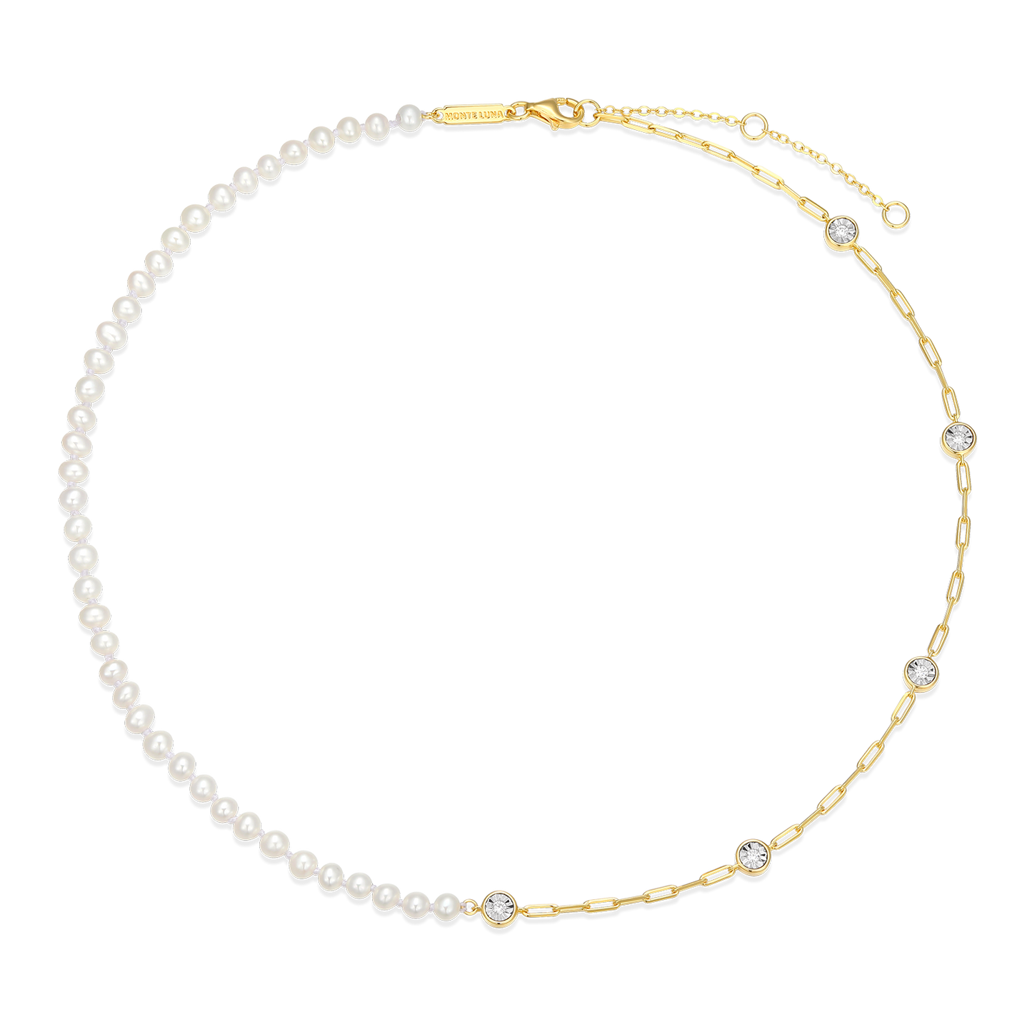 Freshwater Baby Pearl & Lab-Created Diamond Station Paperclip Necklace in 14K Yellow Gold-Plated Sterling Silver | M by Monte Luna