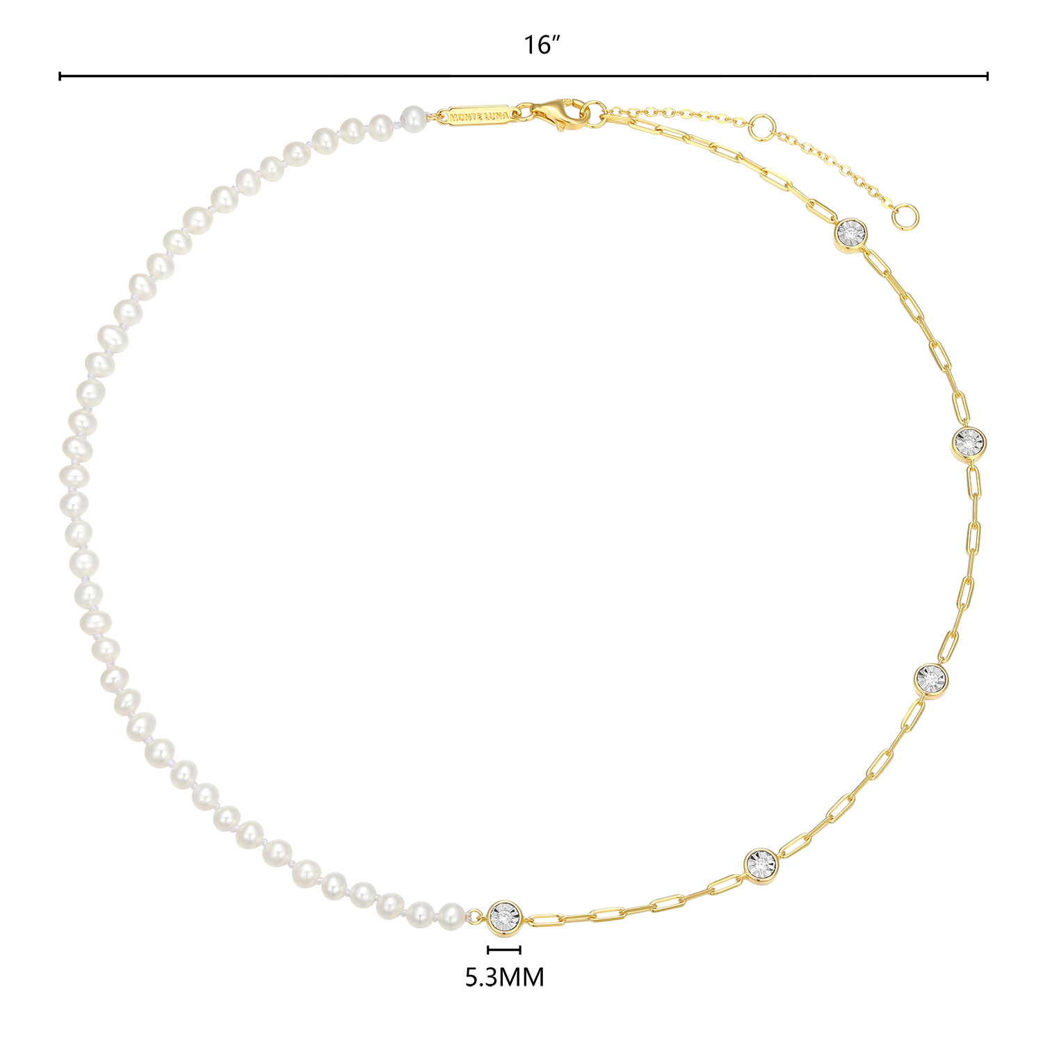 Freshwater Baby Pearl & Lab-Created Diamond Station Paperclip Necklace in 14K Yellow Gold-Plated Sterling Silver | M by Monte Luna