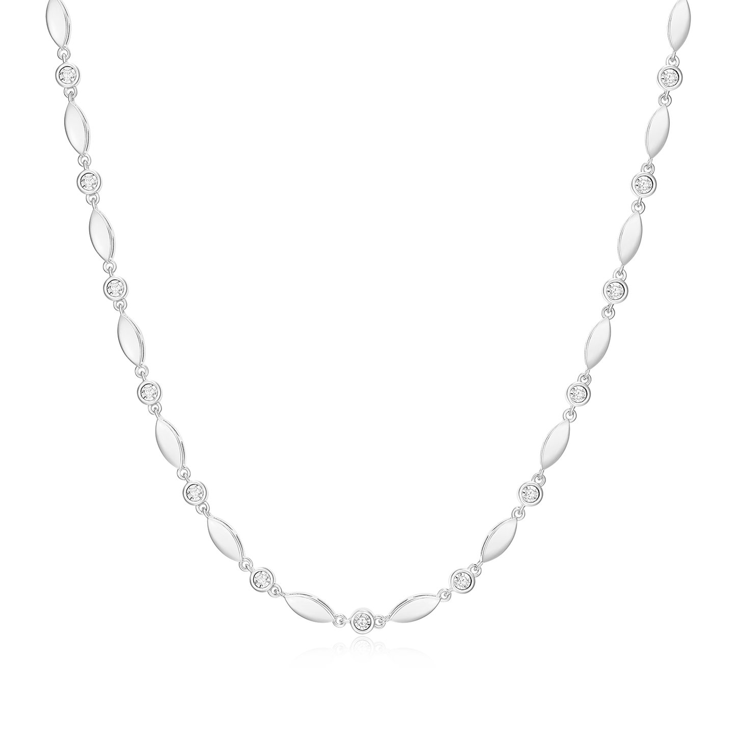 Marquise & Bezel Set Lab-Created Diamond Line Necklace in Rhodium-Plated Sterling Silver | M by Monte Luna