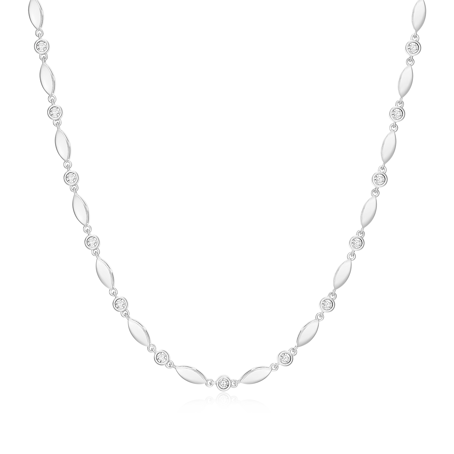 Marquise & Bezel Set Lab-Created Diamond Line Necklace in Rhodium-Plated Sterling Silver | M by Monte Luna