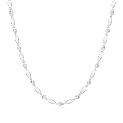 Marquise & Bezel Set Lab-Created Diamond Line Necklace in Rhodium-Plated Sterling Silver | M by Monte Luna