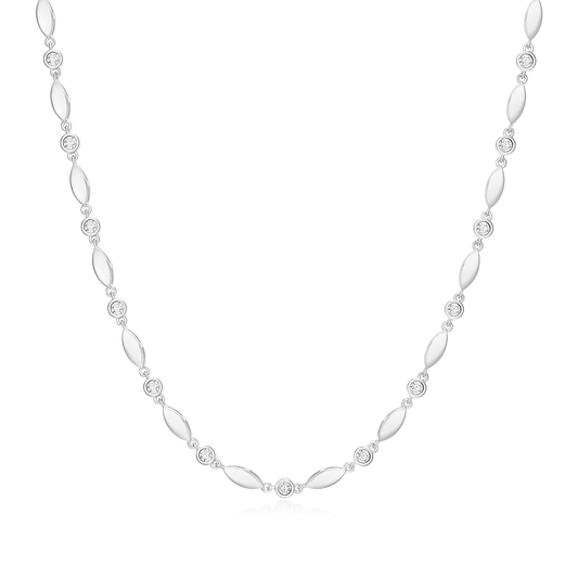 Marquise & Bezel Set Lab-Created Diamond Line Necklace in Rhodium-Plated Sterling Silver | M by Monte Luna