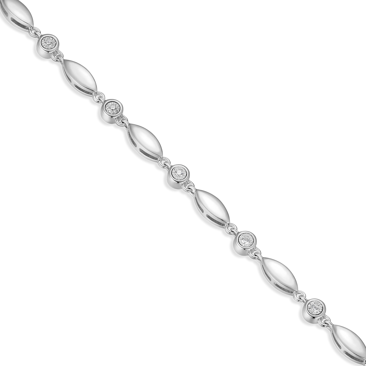 Marquise & Bezel Set Lab-Created Diamond Line Necklace in Rhodium-Plated Sterling Silver | M by Monte Luna