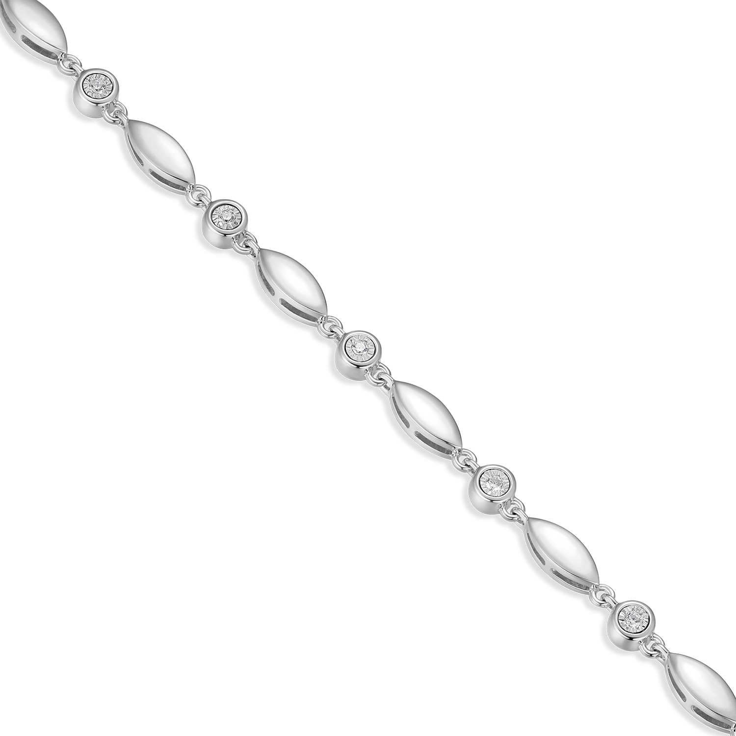 Marquise & Bezel Set Lab-Created Diamond Line Necklace in Rhodium-Plated Sterling Silver | M by Monte Luna