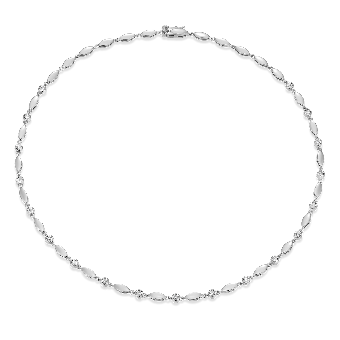 Marquise & Bezel Set Lab-Created Diamond Line Necklace in Rhodium-Plated Sterling Silver | M by Monte Luna
