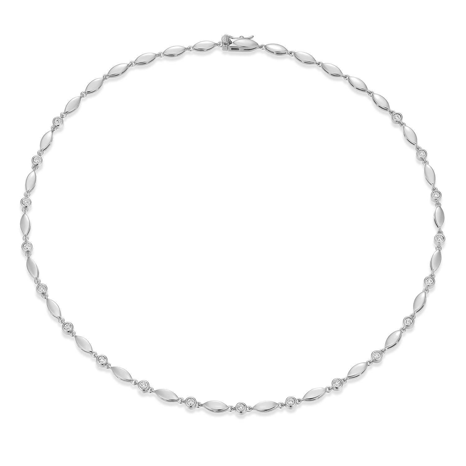 Marquise & Bezel Set Lab-Created Diamond Line Necklace in Rhodium-Plated Sterling Silver | M by Monte Luna