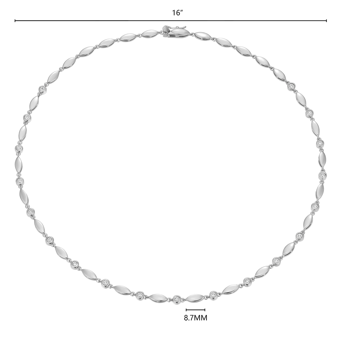 Marquise & Bezel Set Lab-Created Diamond Line Necklace in Rhodium-Plated Sterling Silver | M by Monte Luna