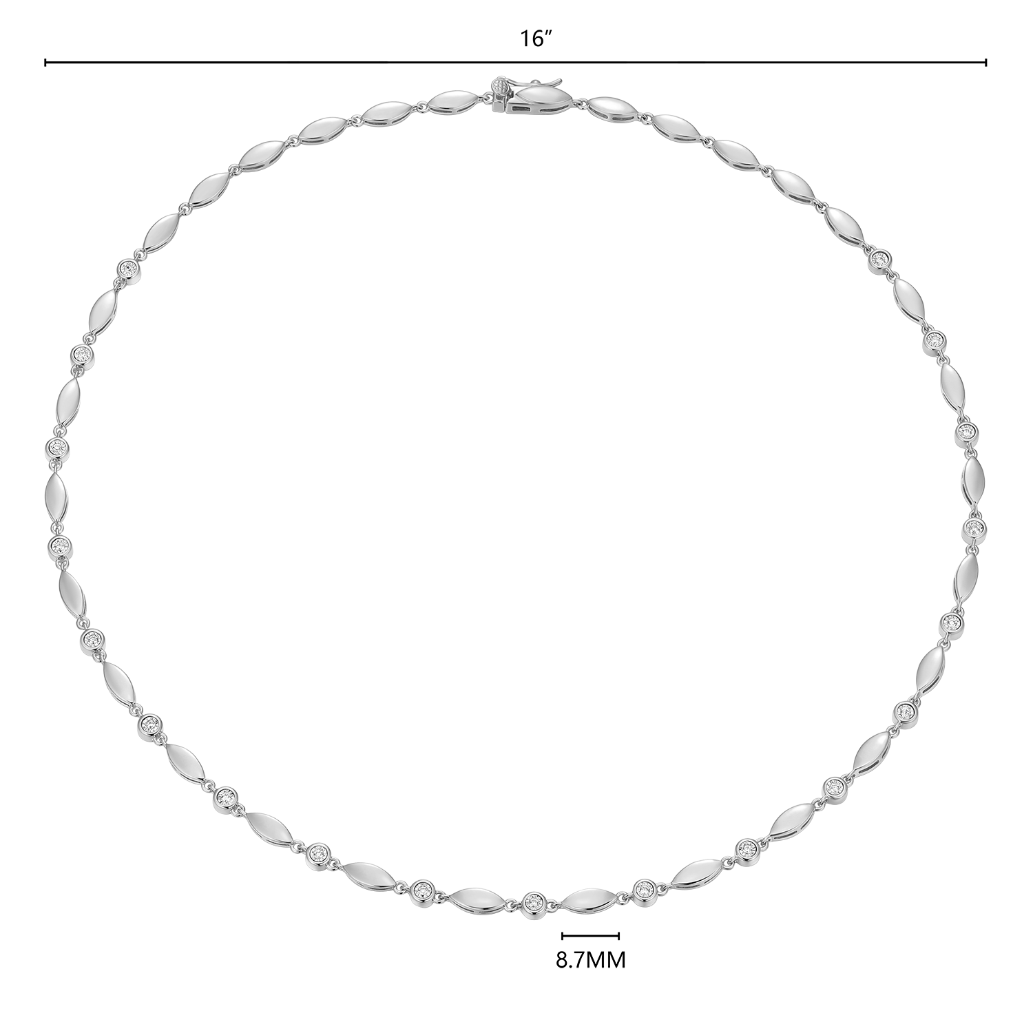 Marquise & Bezel Set Lab-Created Diamond Line Necklace in Rhodium-Plated Sterling Silver | M by Monte Luna