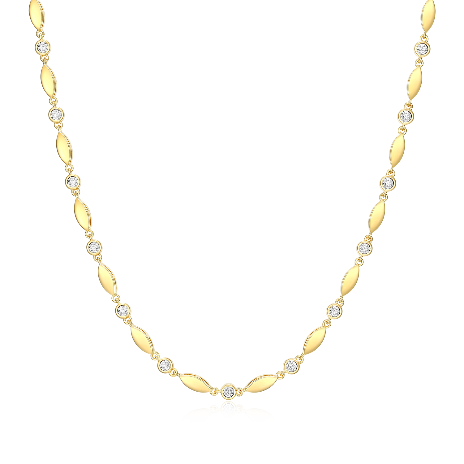 Marquise & Bezel Set Lab-Created Diamond Line Necklace in 14K Yellow Gold-Plated Sterling Silver | M by Monte Luna