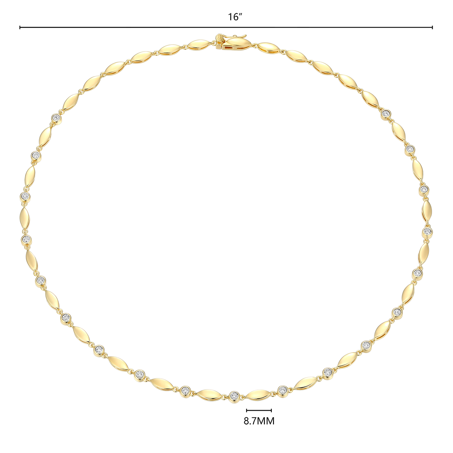 Marquise & Bezel Set Lab-Created Diamond Line Necklace in 14K Yellow Gold-Plated Sterling Silver | M by Monte Luna