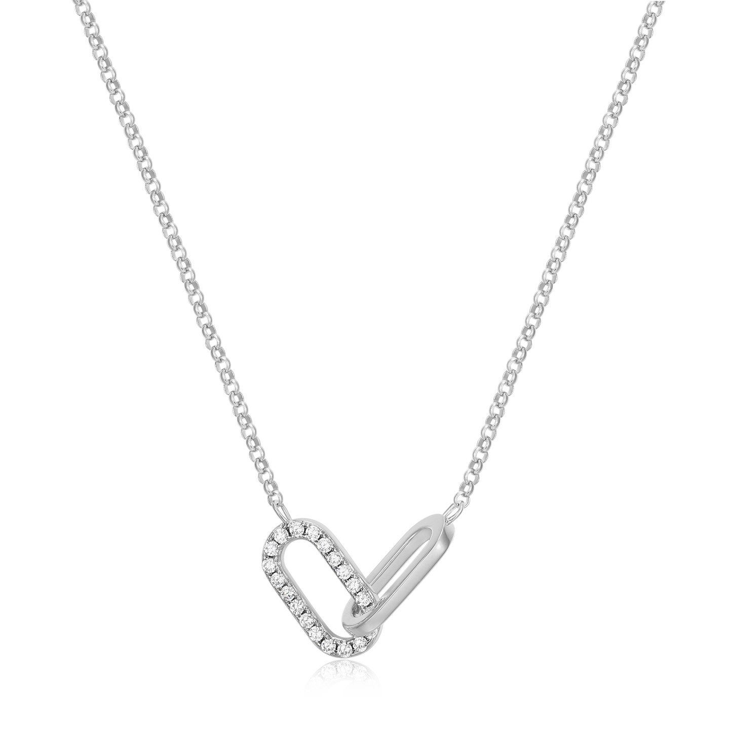 Twin Paperclip Pendant Lab-Created Diamond Bolo Necklace in Rhodium-Plated Sterling Silver | M by Monte Luna