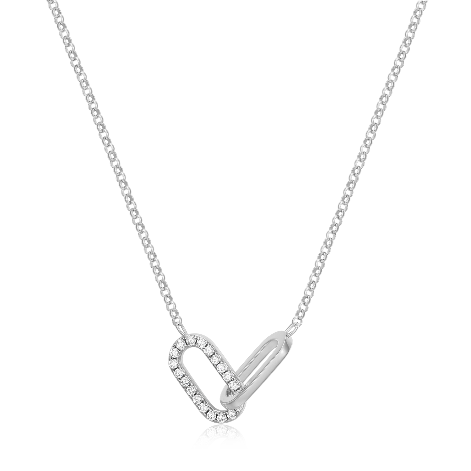 Twin Paperclip Pendant Lab-Created Diamond Bolo Necklace in Rhodium-Plated Sterling Silver | M by Monte Luna