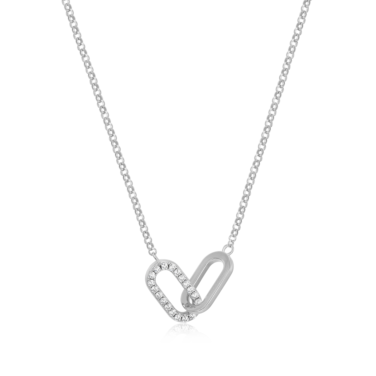 Twin Paperclip Pendant Lab-Created Diamond Bolo Necklace in Rhodium-Plated Sterling Silver | M by Monte Luna