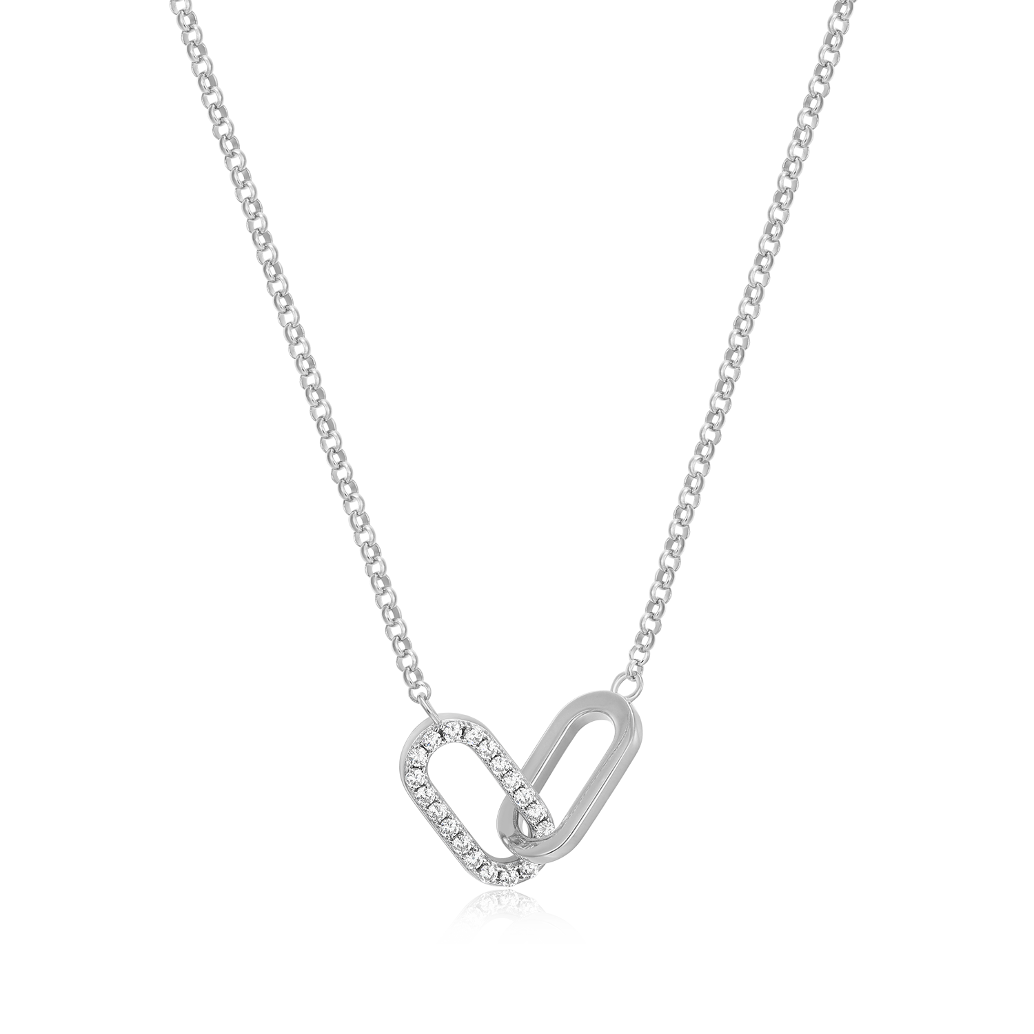 Twin Paperclip Pendant Lab-Created Diamond Bolo Necklace in Rhodium-Plated Sterling Silver | M by Monte Luna