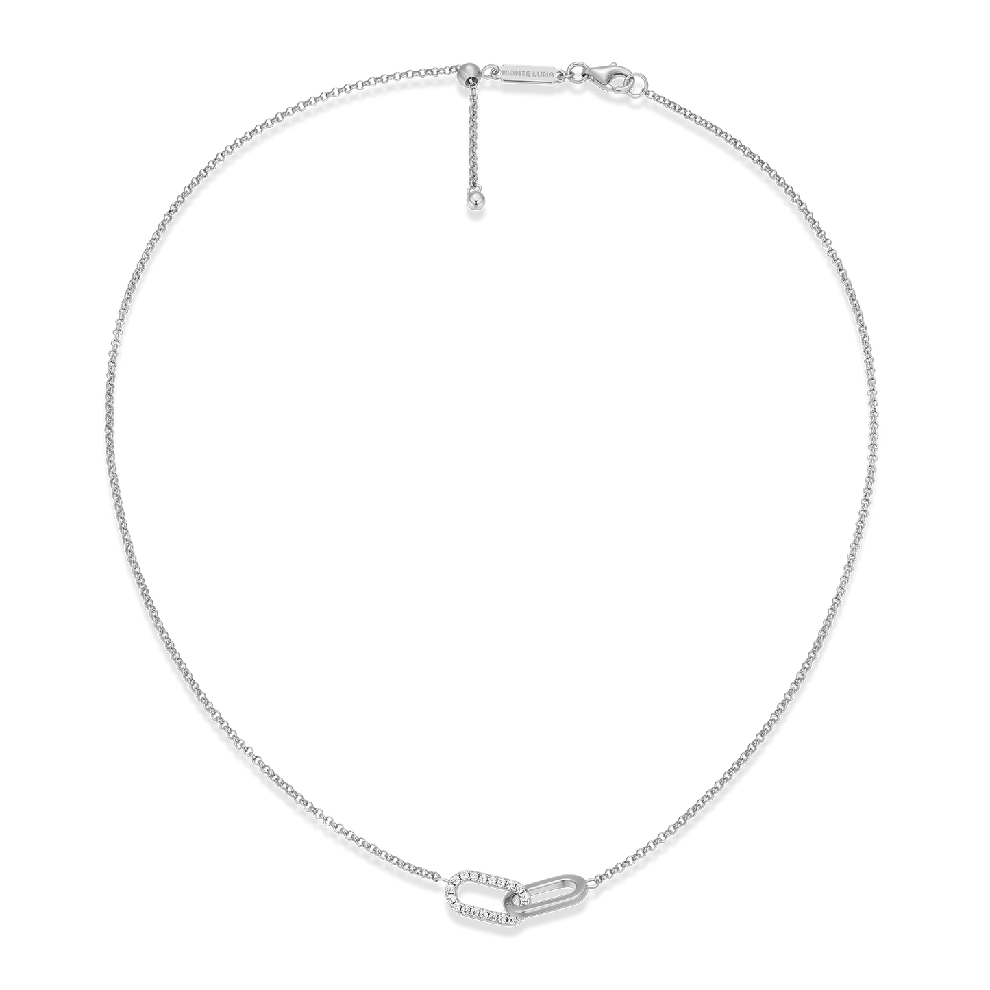 Twin Paperclip Pendant Lab-Created Diamond Bolo Necklace in Rhodium-Plated Sterling Silver | M by Monte Luna