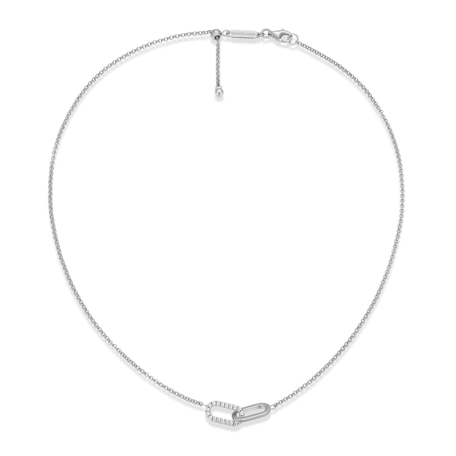 Twin Paperclip Pendant Lab-Created Diamond Bolo Necklace in Rhodium-Plated Sterling Silver | M by Monte Luna