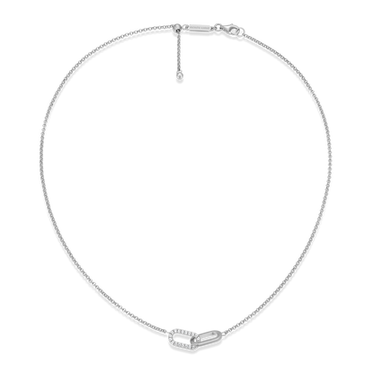 Twin Paperclip Pendant Lab-Created Diamond Bolo Necklace in Rhodium-Plated Sterling Silver | M by Monte Luna