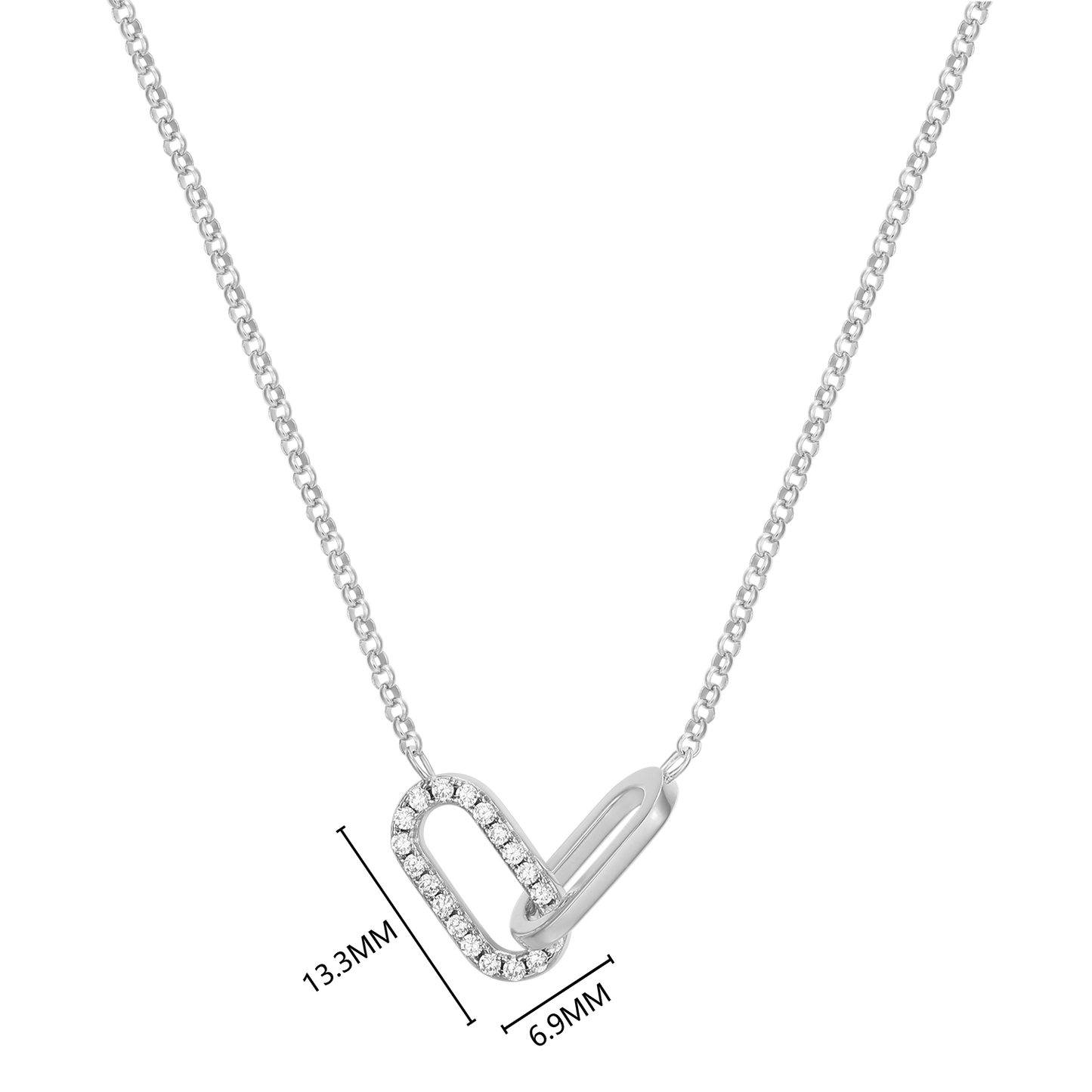 Twin Paperclip Pendant Lab-Created Diamond Bolo Necklace in Rhodium-Plated Sterling Silver | M by Monte Luna
