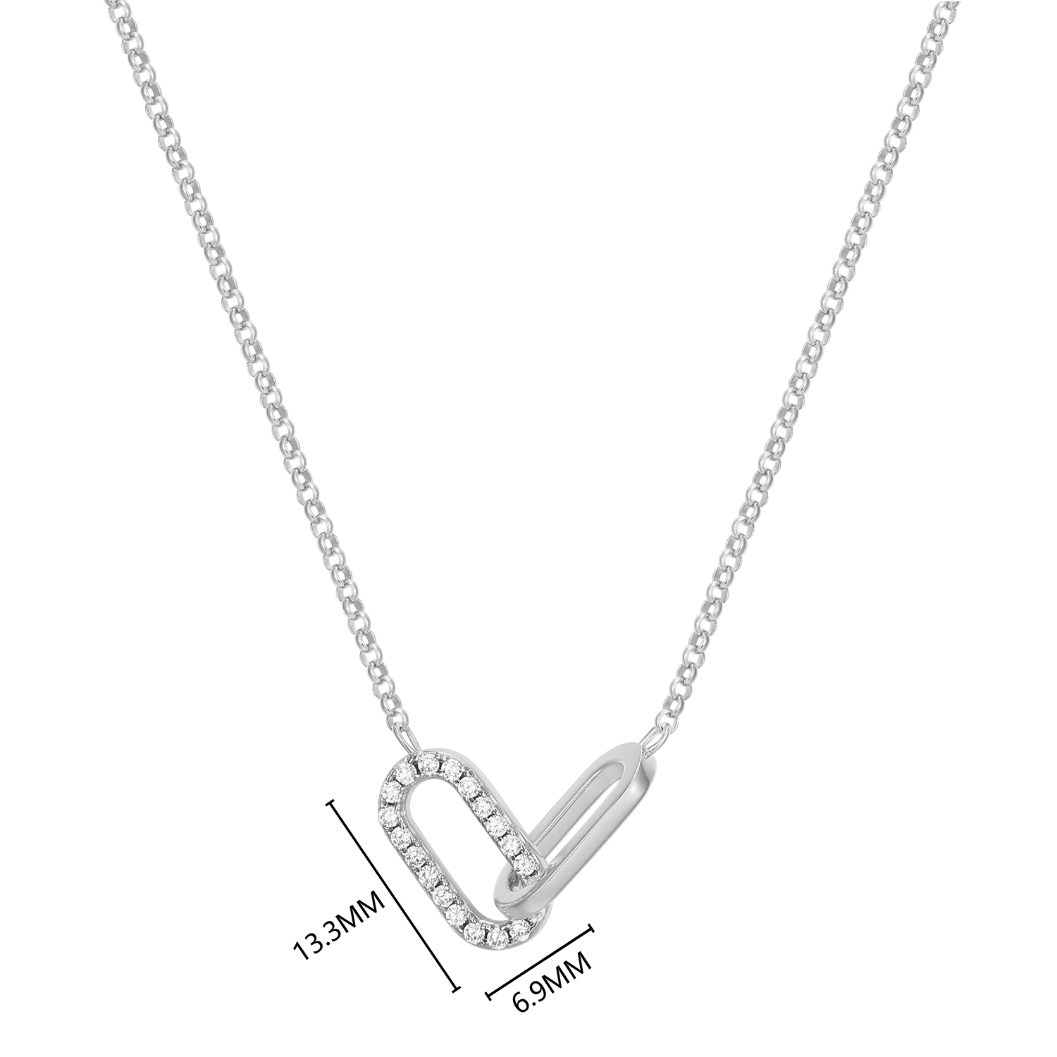 Twin Paperclip Pendant Lab-Created Diamond Bolo Necklace in Rhodium-Plated Sterling Silver | M by Monte Luna
