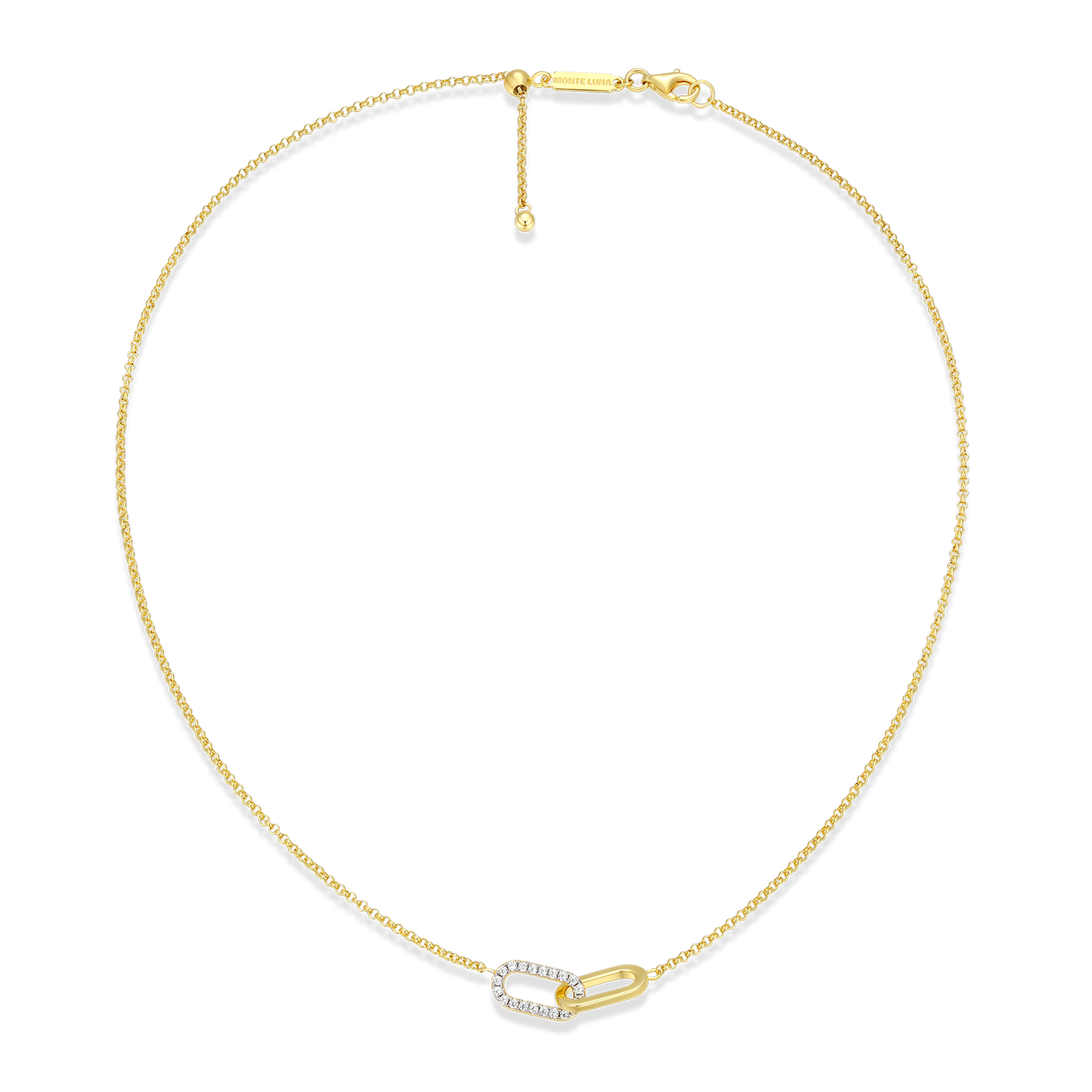 Twin Paperclip Pendant Lab-Created Diamond Bolo Necklace in 14K Yellow Gold-Plated Sterling Silver | M by Monte Luna