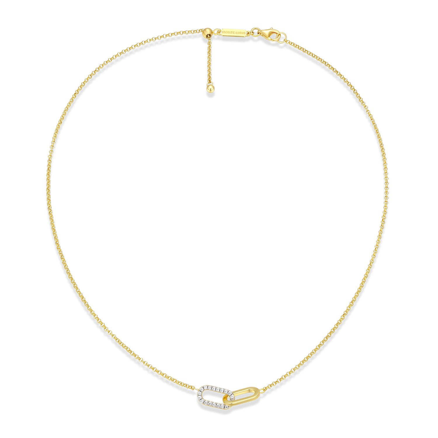 Twin Paperclip Pendant Lab-Created Diamond Bolo Necklace in 14K Yellow Gold-Plated Sterling Silver | M by Monte Luna