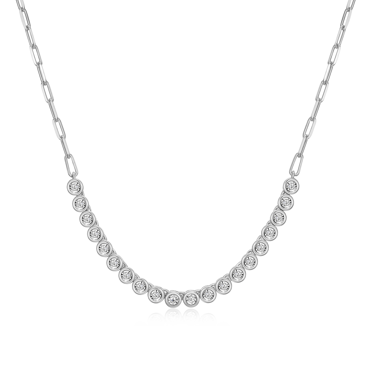Mini Paperclip Chain & Bezel-Set Lab-Created Diamond Necklace in Rhodium-Plated Sterling Silver | M by Monte Luna