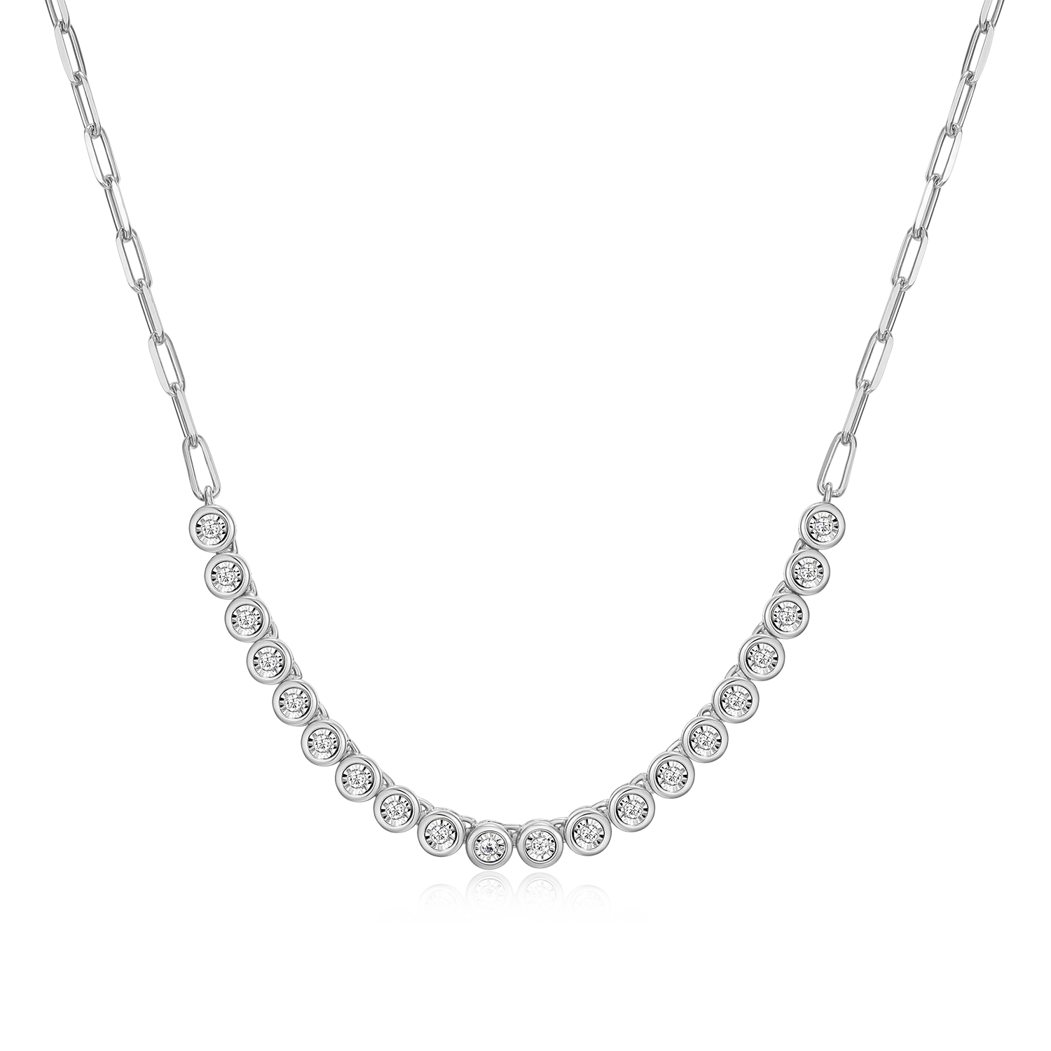 Mini Paperclip Chain & Bezel-Set Lab-Created Diamond Necklace in Rhodium-Plated Sterling Silver | M by Monte Luna