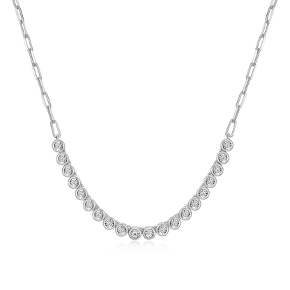 Mini Paperclip Chain & Bezel-Set Lab-Created Diamond Necklace in Rhodium-Plated Sterling Silver | M by Monte Luna