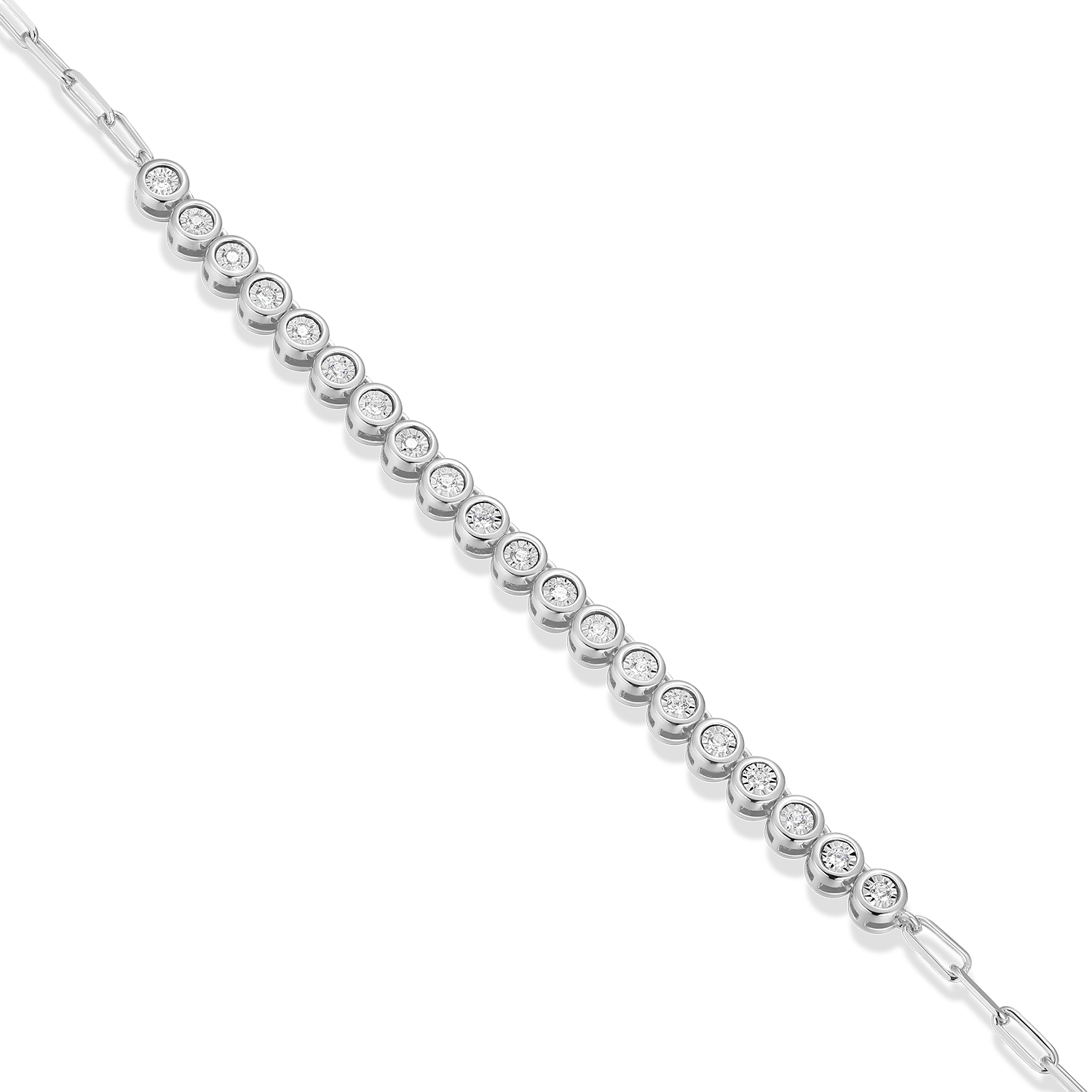 Mini Paperclip Chain & Bezel-Set Lab-Created Diamond Necklace in Rhodium-Plated Sterling Silver | M by Monte Luna