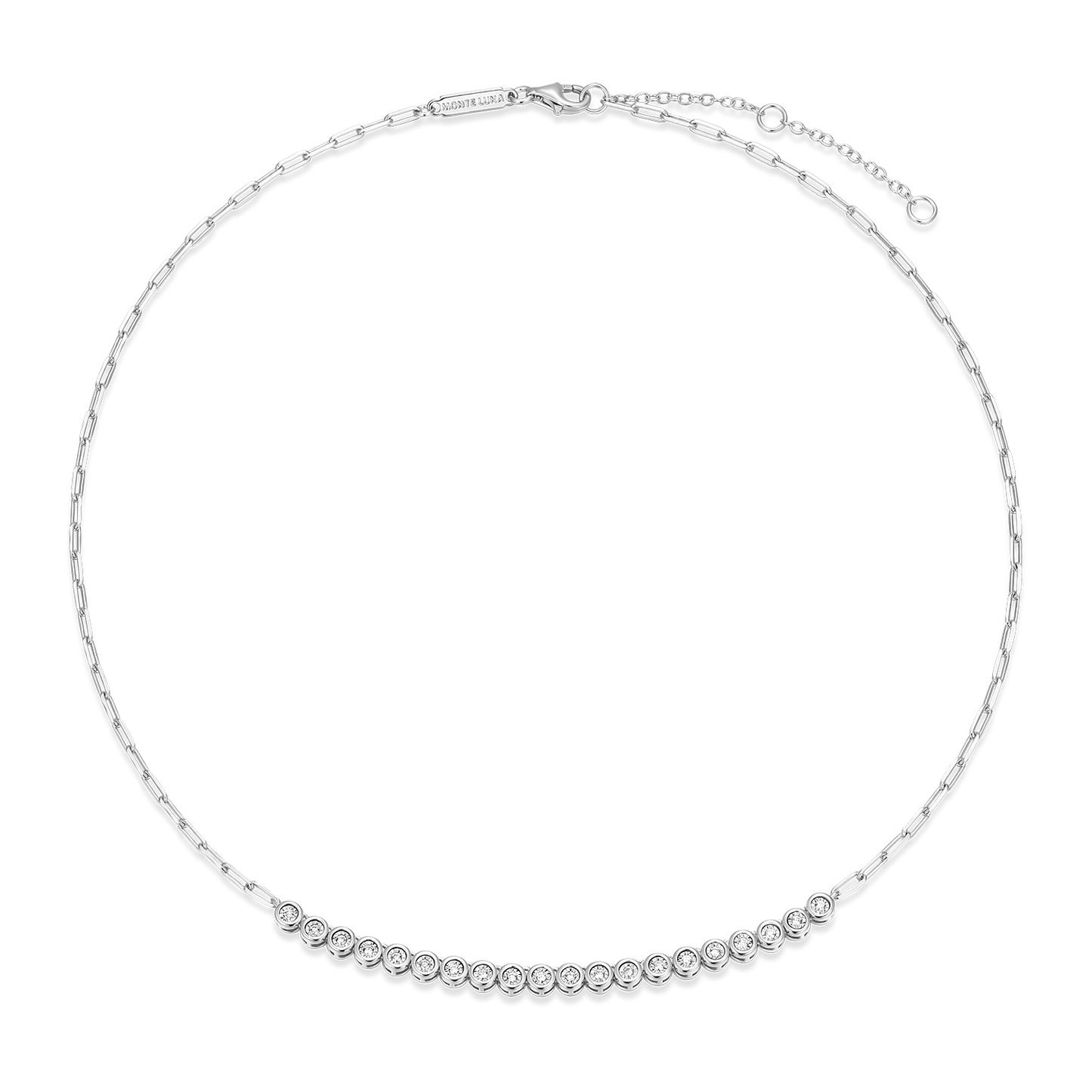 Mini Paperclip Chain & Bezel-Set Lab-Created Diamond Necklace in Rhodium-Plated Sterling Silver | M by Monte Luna