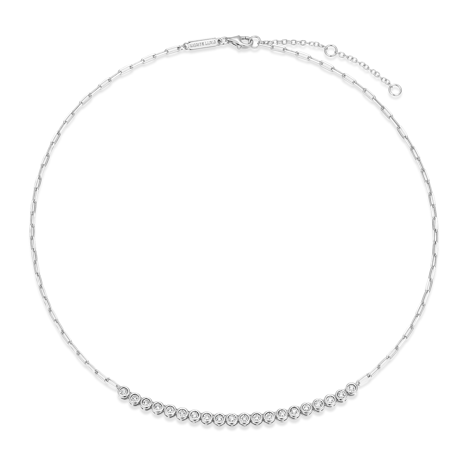 Mini Paperclip Chain & Bezel-Set Lab-Created Diamond Necklace in Rhodium-Plated Sterling Silver | M by Monte Luna