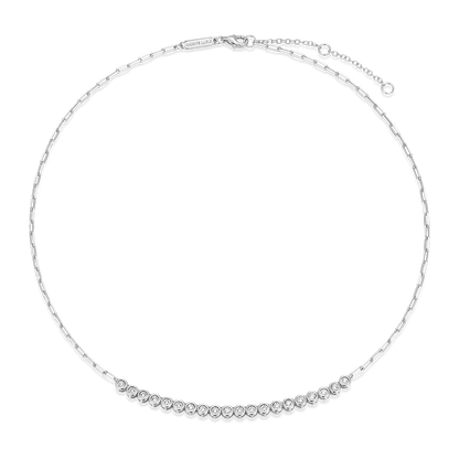 Mini Paperclip Chain & Bezel-Set Lab-Created Diamond Necklace in Rhodium-Plated Sterling Silver | M by Monte Luna