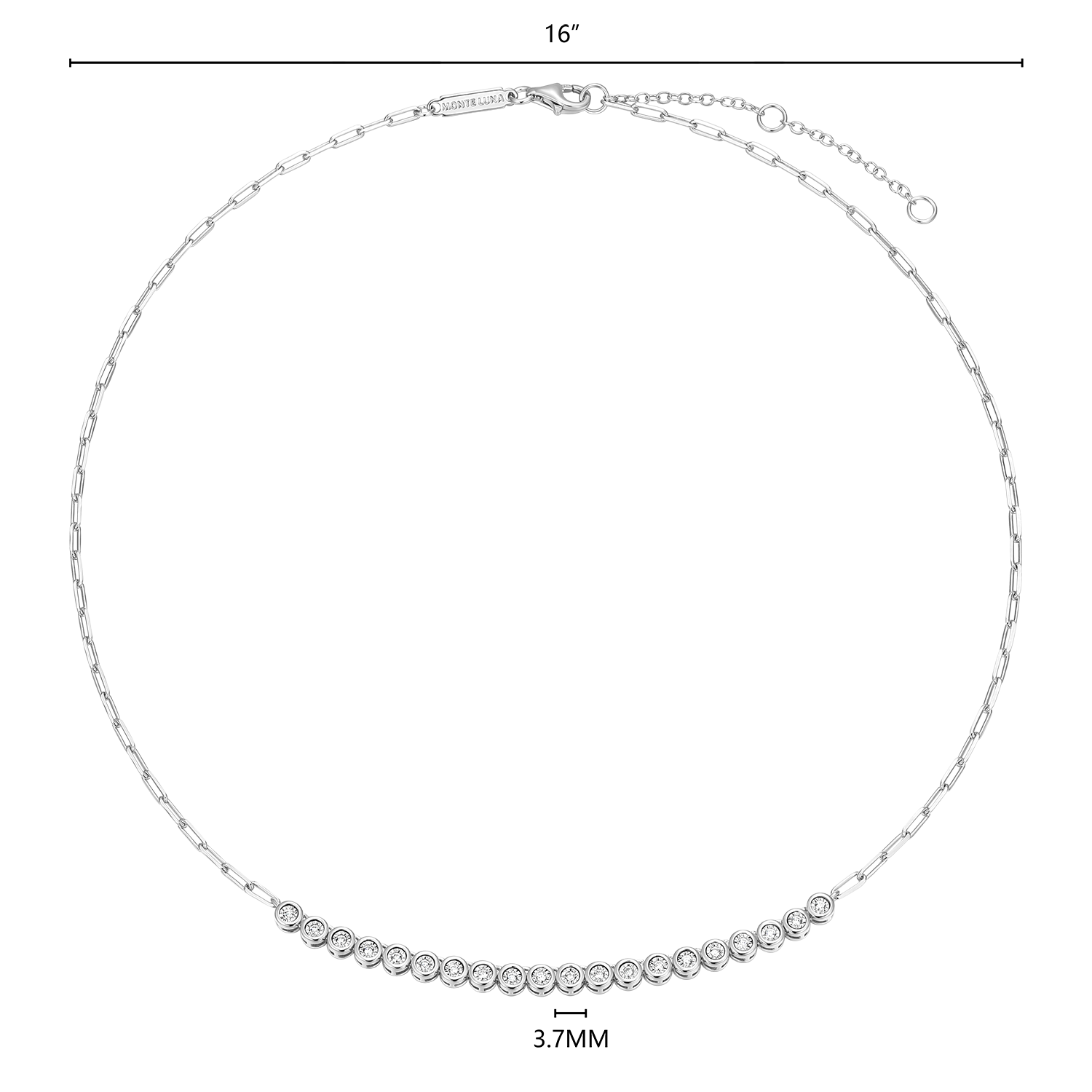 Mini Paperclip Chain & Bezel-Set Lab-Created Diamond Necklace in Rhodium-Plated Sterling Silver | M by Monte Luna