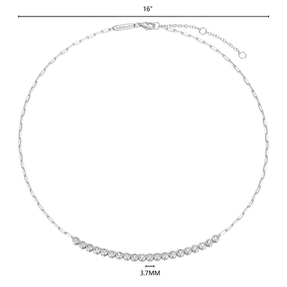 Mini Paperclip Chain & Bezel-Set Lab-Created Diamond Necklace in Rhodium-Plated Sterling Silver | M by Monte Luna