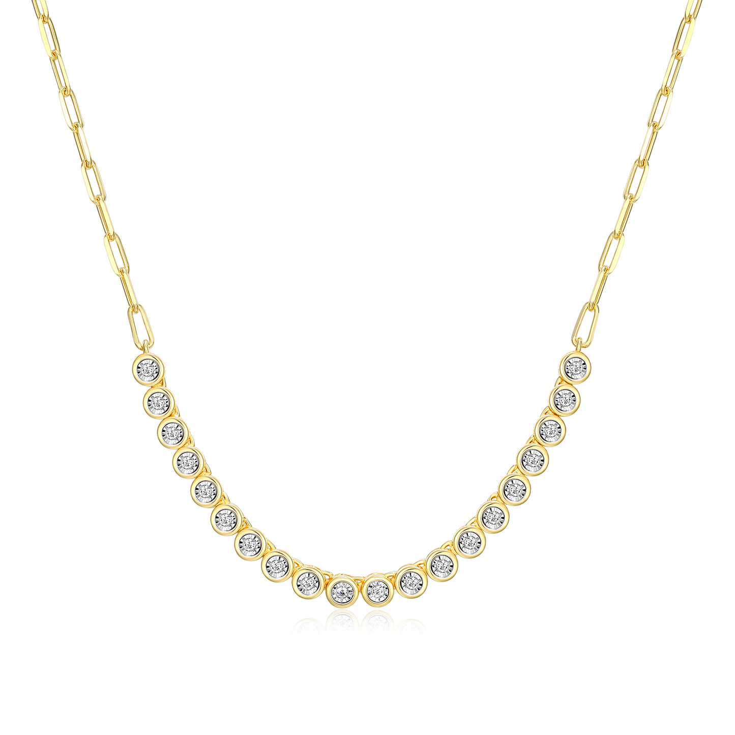 Mini Paperclip Chain & Bezel-Set Lab-Created Diamond Necklace in 14K Yellow Gold-Plated Sterling Silver | M by Monte Luna