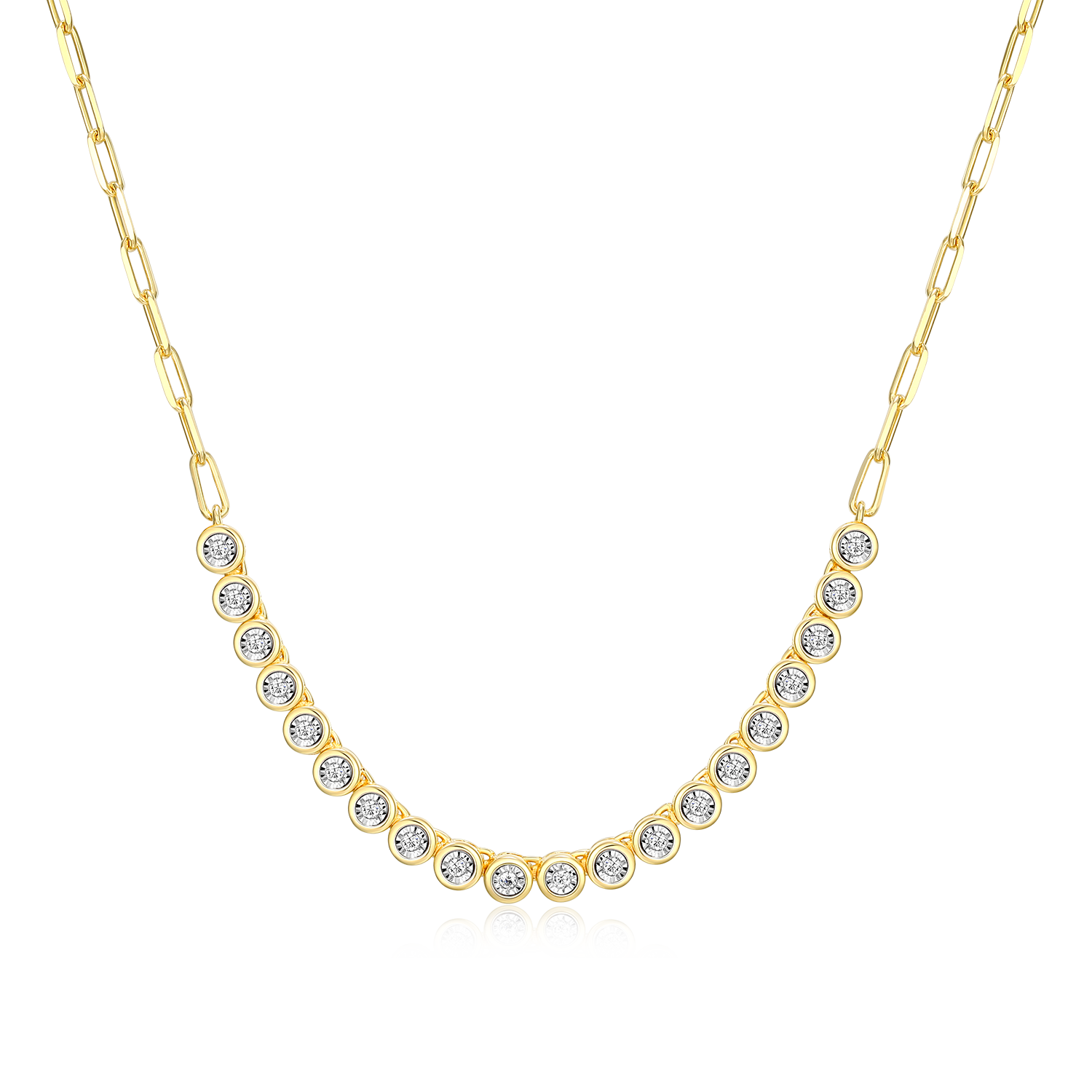 Mini Paperclip Chain & Bezel-Set Lab-Created Diamond Necklace in 14K Yellow Gold-Plated Sterling Silver | M by Monte Luna