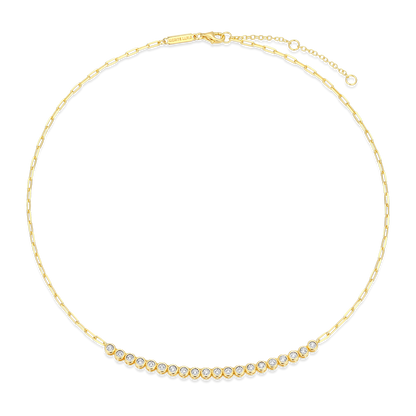 Mini Paperclip Chain & Bezel-Set Lab-Created Diamond Necklace in 14K Yellow Gold-Plated Sterling Silver | M by Monte Luna